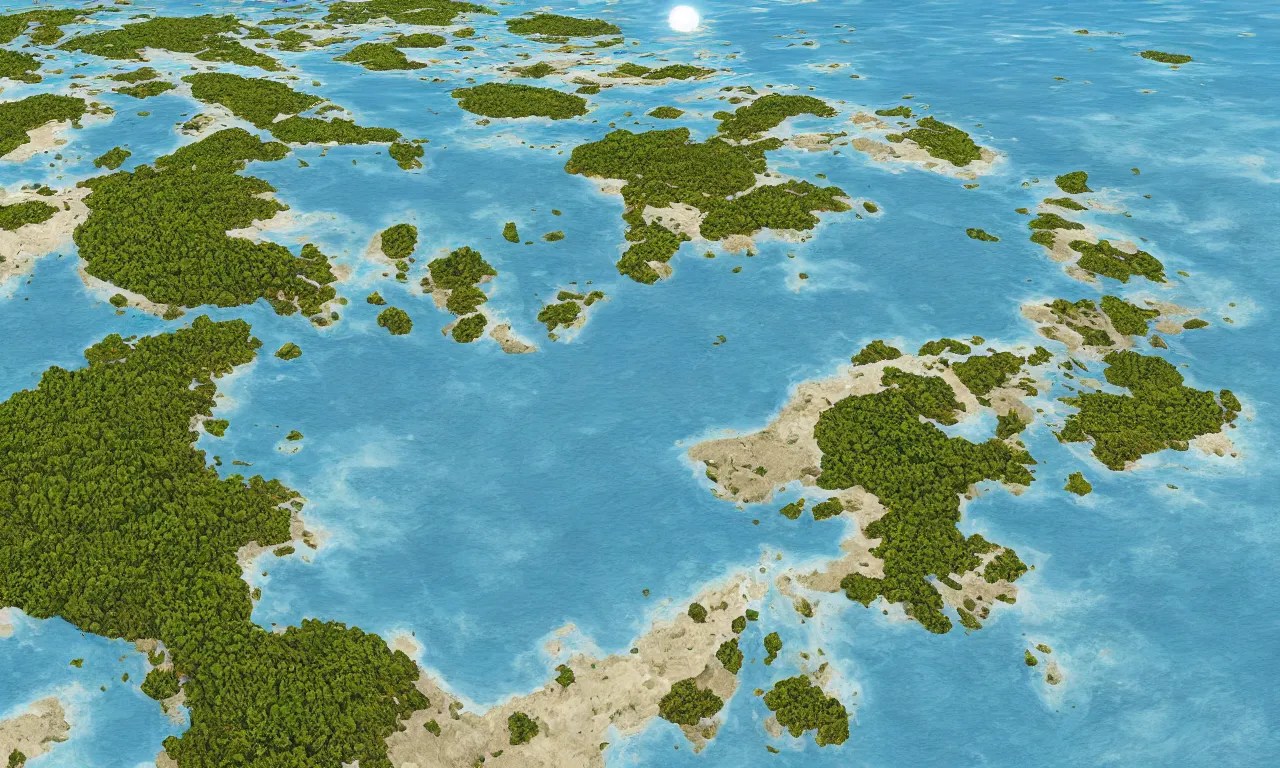 sealevel view of archipelago of small islands Stable Diffusion