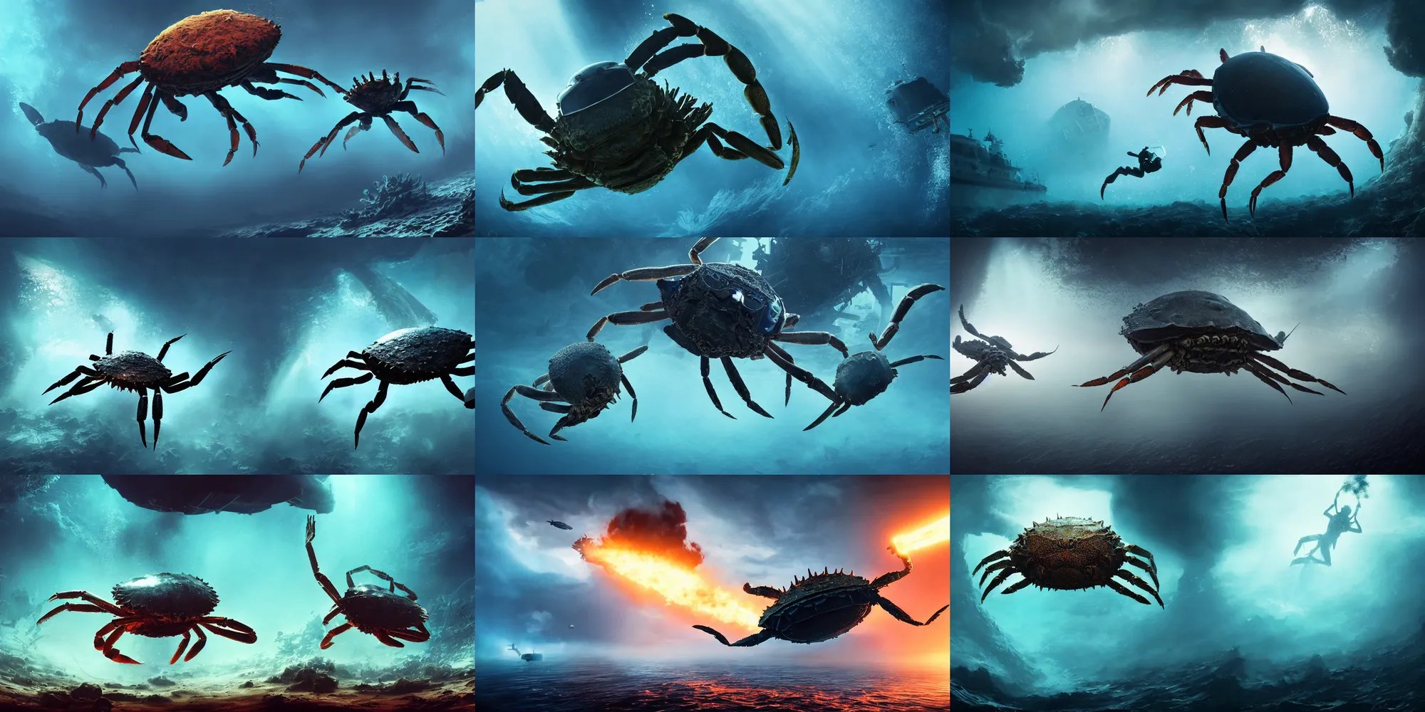 giant crab made of smoke, astronaut underwater, Stable Diffusion