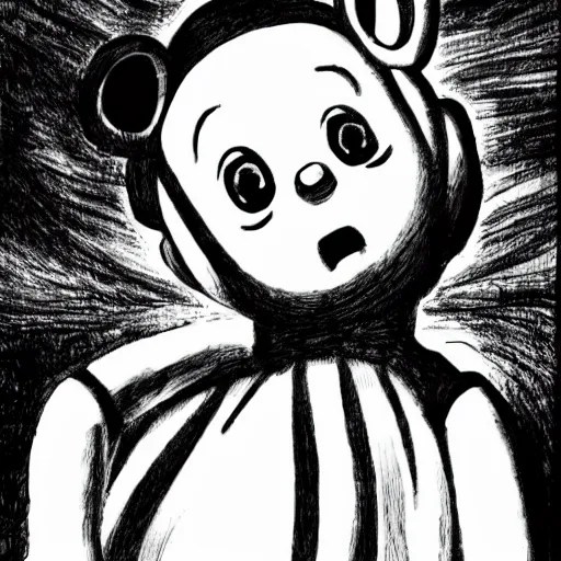 black and white illustration of Teletubbies by Junji Stable Diffusion