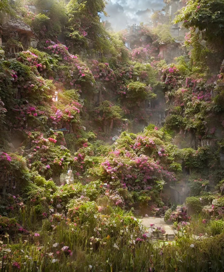 Hyperrealistic Secret flower garden, fantasy, highly Stable Diffusion