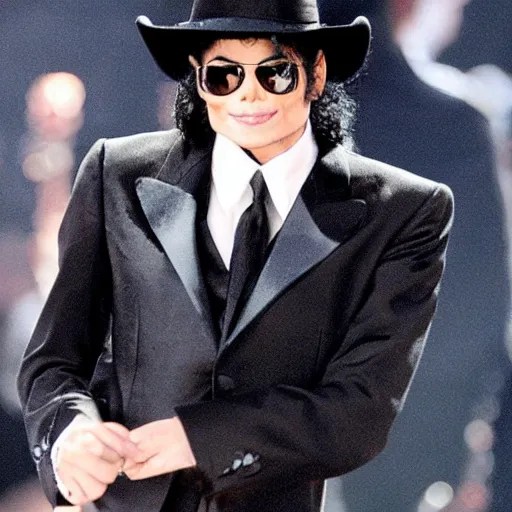 Michael Jackson wearing a black tuxedo with a black Stable Diffusion