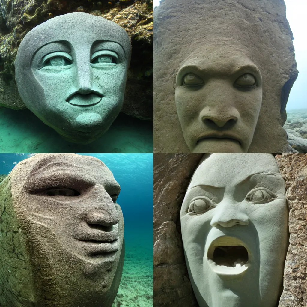 giant underwater face carved in stone Stable Diffusion OpenArt