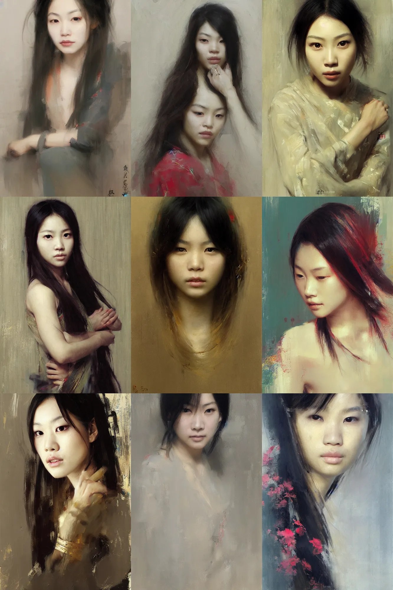 portrait of a beautiful asian girl, art by ruan jia Stable Diffusion