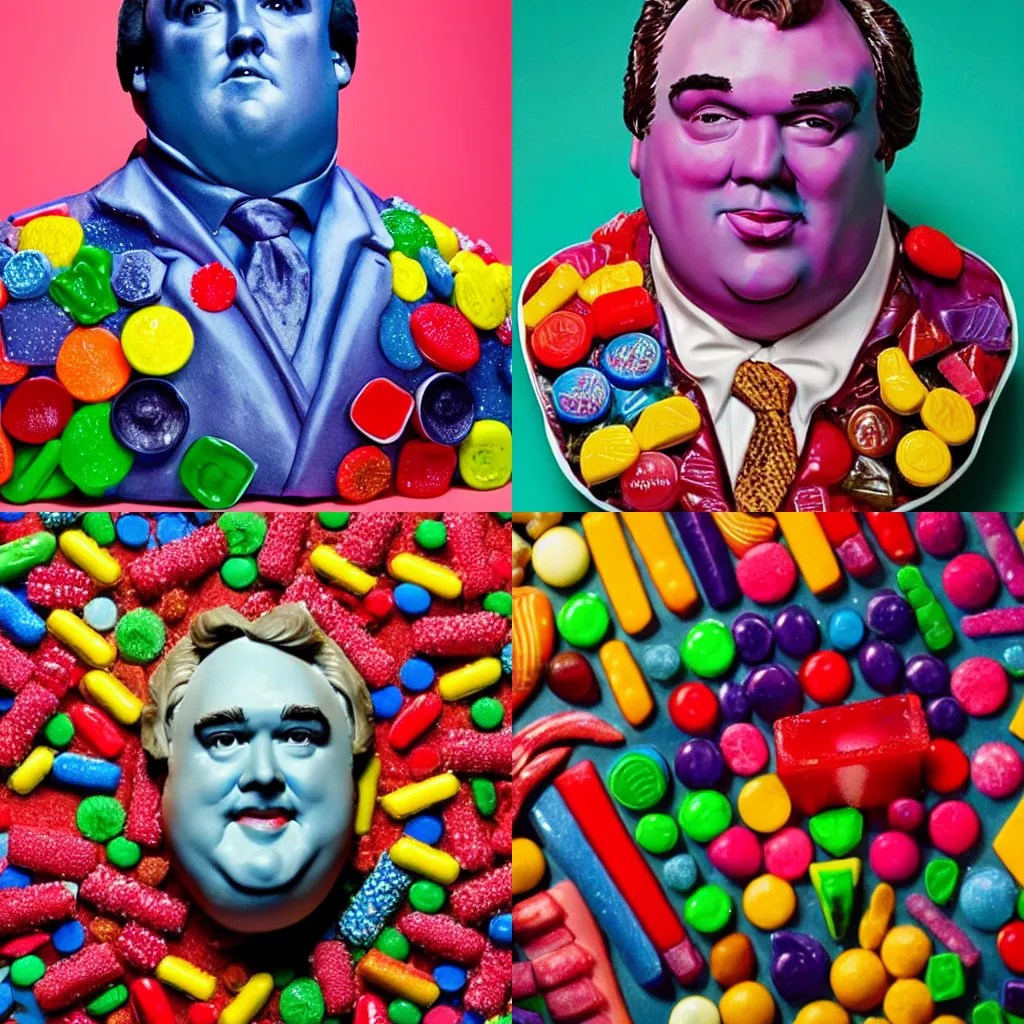 bust of john candy made of delicious colorful candies. Stable