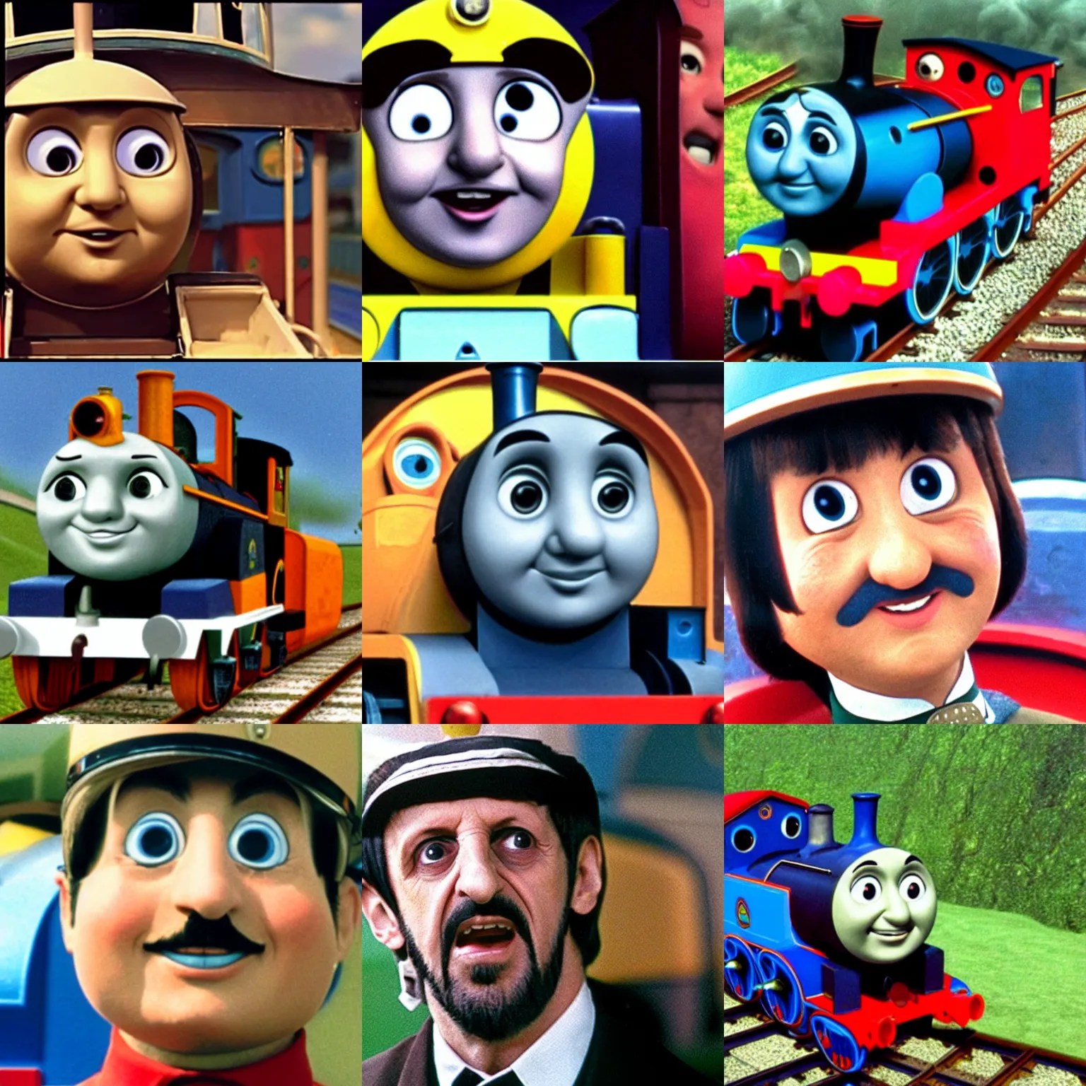 Ringo Starr\'s face on a train in Thomas the Tank | Stable Diffusion