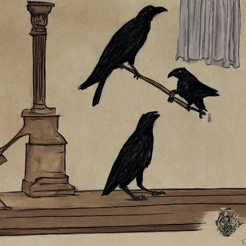 a crow wearing judges robes sentences a cat to death Stable Diffusion