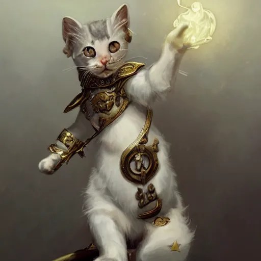 A cute heraldic white kitty cat queen posing with one Stable Diffusion OpenArt