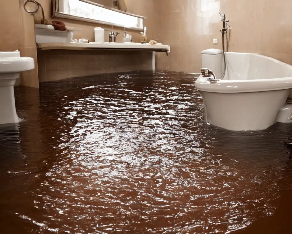 flooded bathroom with brown water Stable Diffusion