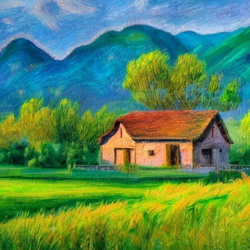An impressionist painting of a house in the middle of Stable Diffusion
