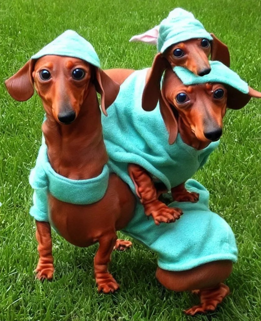 a dachshund dressed as Baby Yoda, Stable Diffusion OpenArt