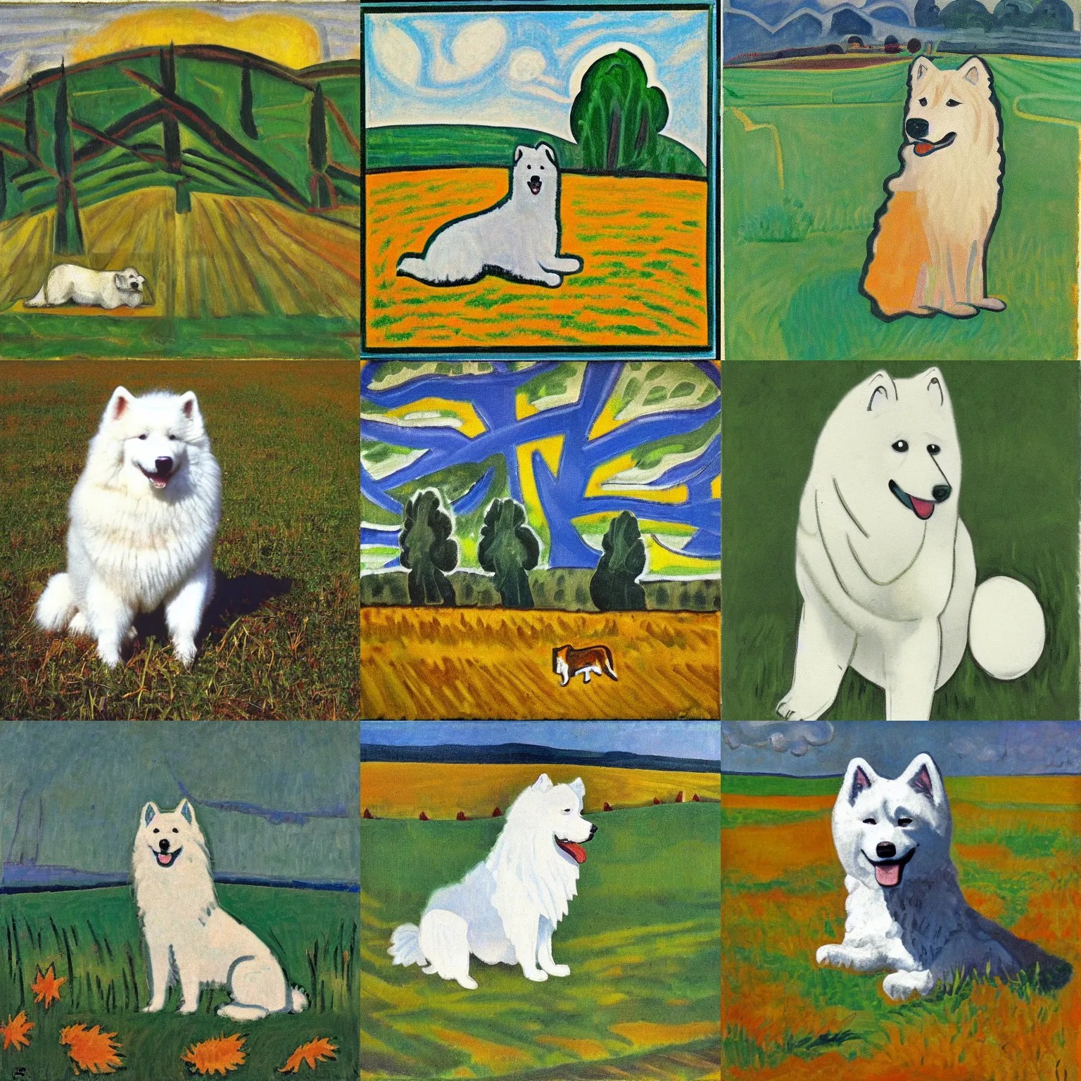 a samoyed dog sitting in the middle of sunny meadow, Stable Diffusion OpenArt