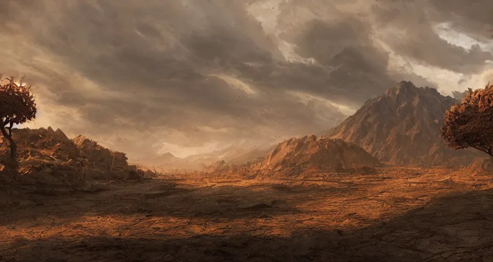 barren land with dried volcanic ground, war aftermath, Stable Diffusion