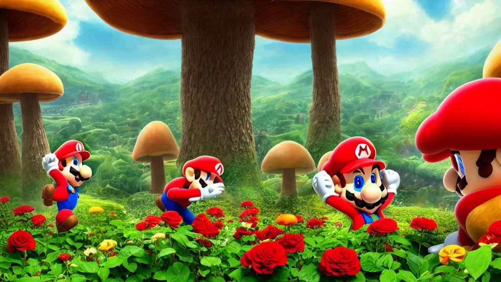mario stomping a goomba in the mushroom kingdom near Stable Diffusion