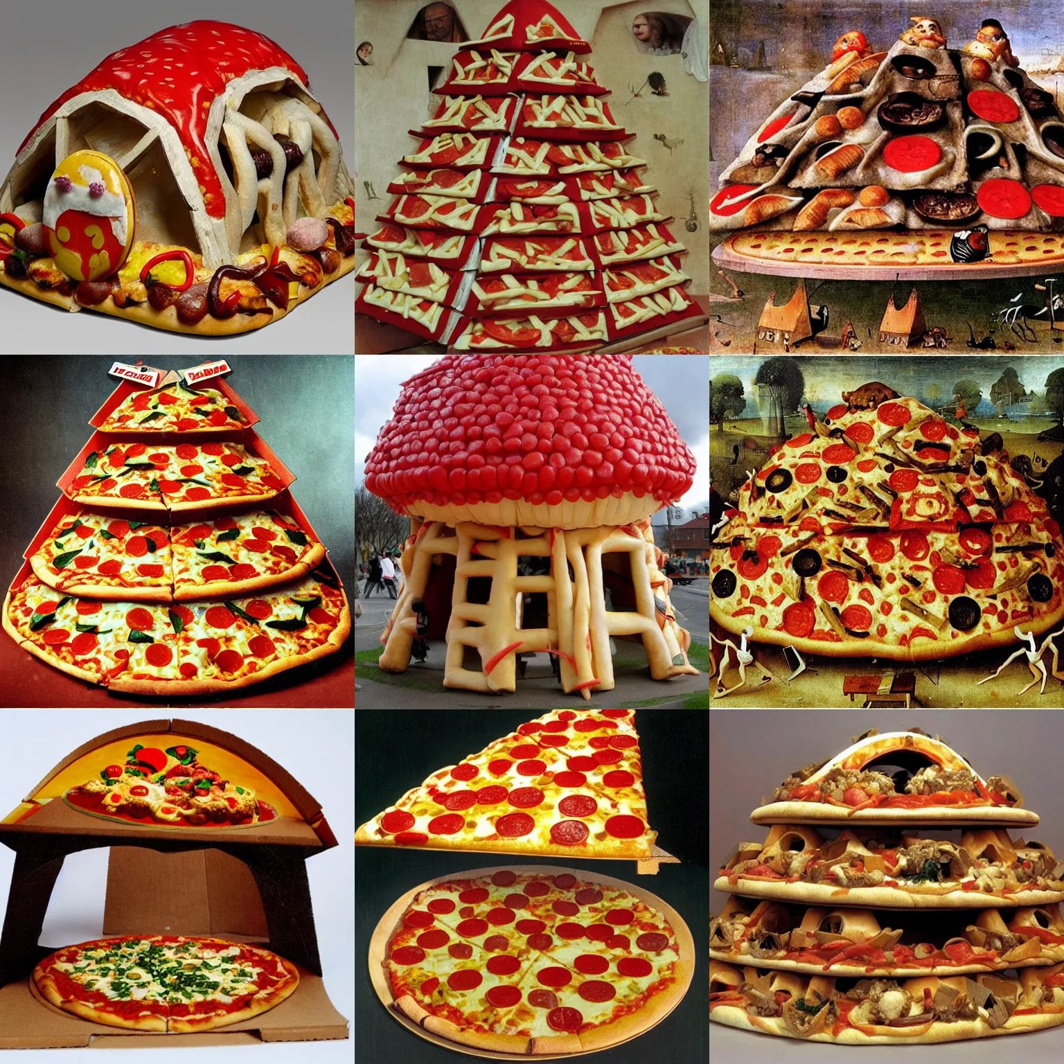 pizza hut a hut made of pizza by hieronymus bosch Stable Diffusion