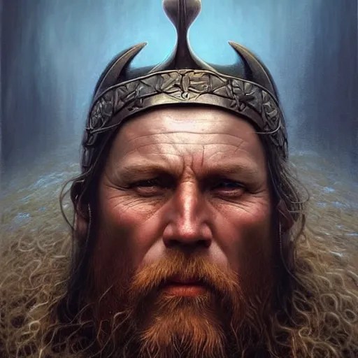 a hyperrealistic acrylic portrait painting of a viking Stable