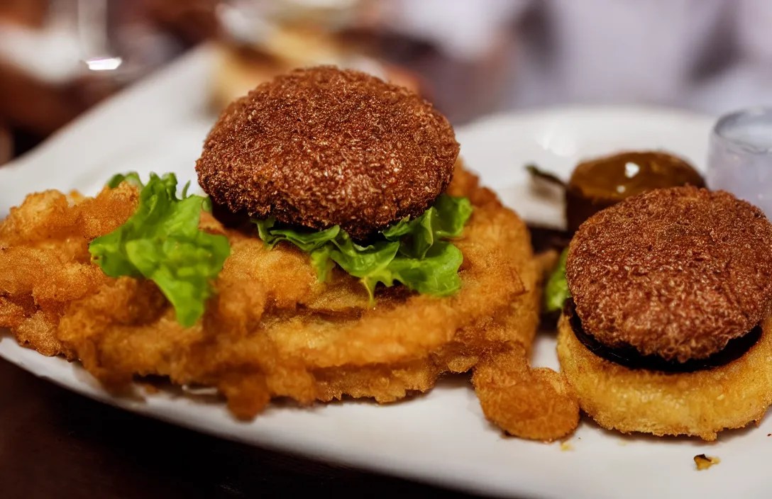 deep fried Hamburger, food photography, award winning, Stable
