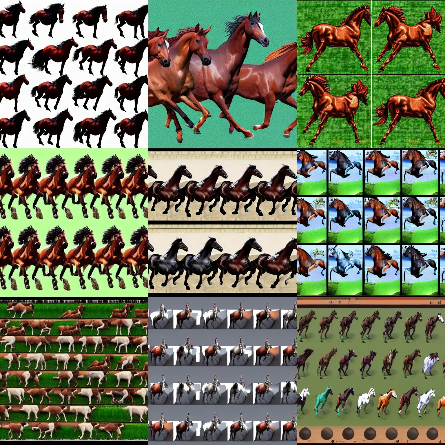 10 frame sprite sheet of horse running, 8k, extreme Stable Diffusion
