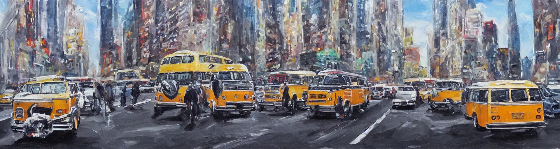 a detailed oil painting of vw buses in new york city Stable Diffusion OpenArt