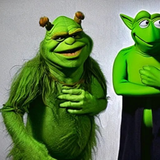 Kermit hulk the grinch shrek and yoda combination Stable Diffusion