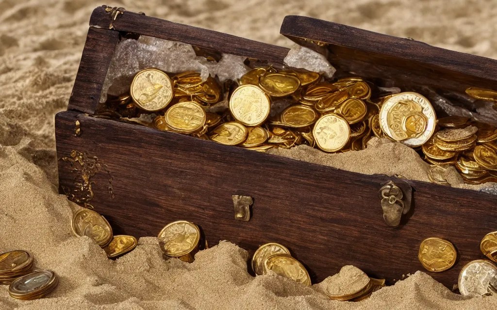 Buried Treasure Chest. Open Wooden Chest. Displaying Stable Diffusion