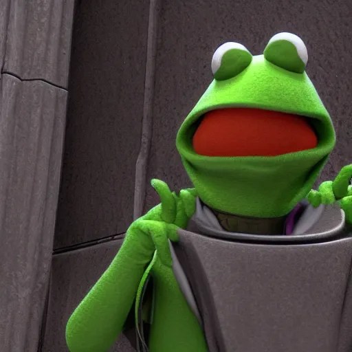Kermit the Frog jedi robes, he's chilling inside the Stable Diffusion