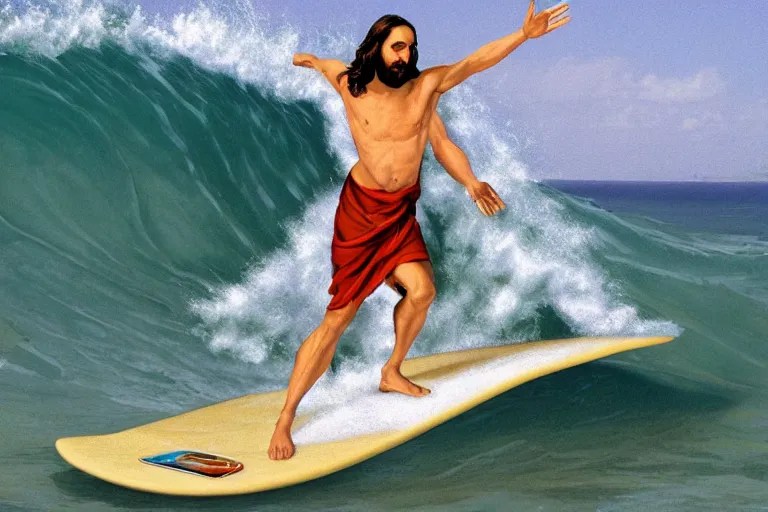 jesus surfing the vibe wave Stable Diffusion OpenArt