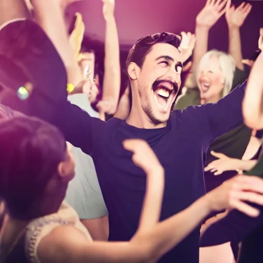 a beautiful human man with 4 arms dancing around at a Stable