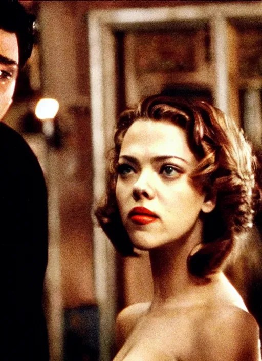 movie still of scarlett johannson with a very big bust Stable