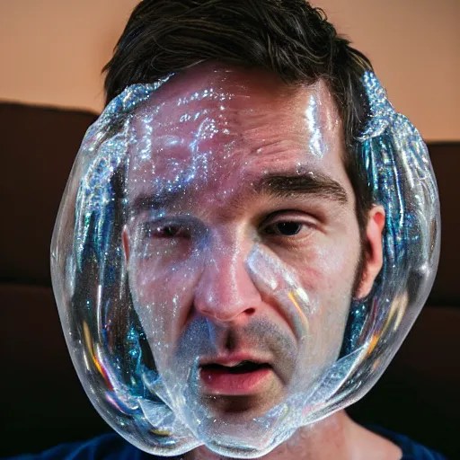 portrait of a man who's face is made of bubble wrap Stable Diffusion
