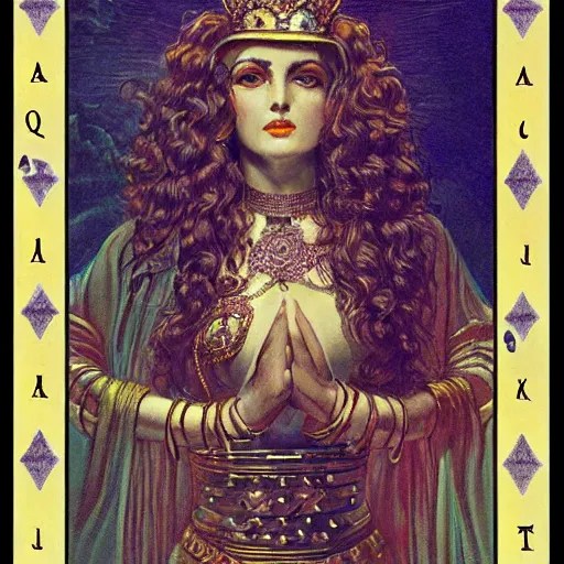 Queen of diamonds tarot full card by Ken Kelly, Stable Diffusion