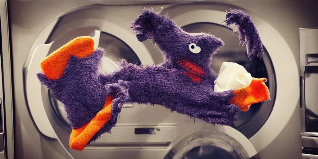 silly monster eating socks in dryer by jim henson ” Stable Diffusion