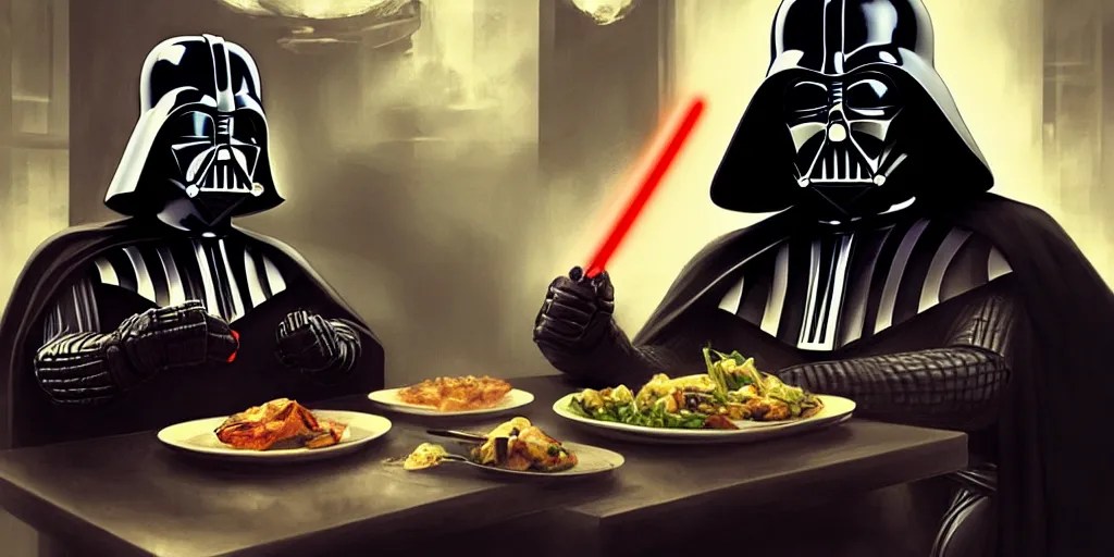 darth vader eating dinner, character sheet, Stable Diffusion