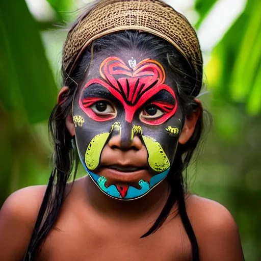 portrait of yanomamo girl with tribal face painting in Stable Diffusion