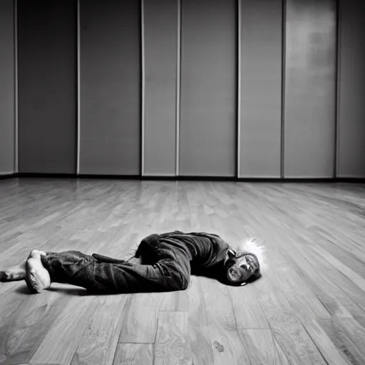 portrait of a man lying on the floor in an empty room, Stable Diffusion