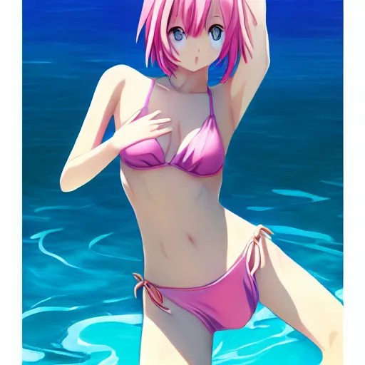 anime portrait of a hot petite girl stacked bikini, Stable Diffusion