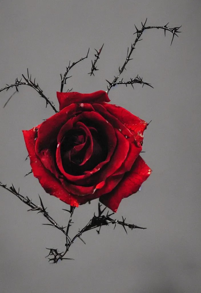a beautiful black rose with blood stained thorns Stable Diffusion
