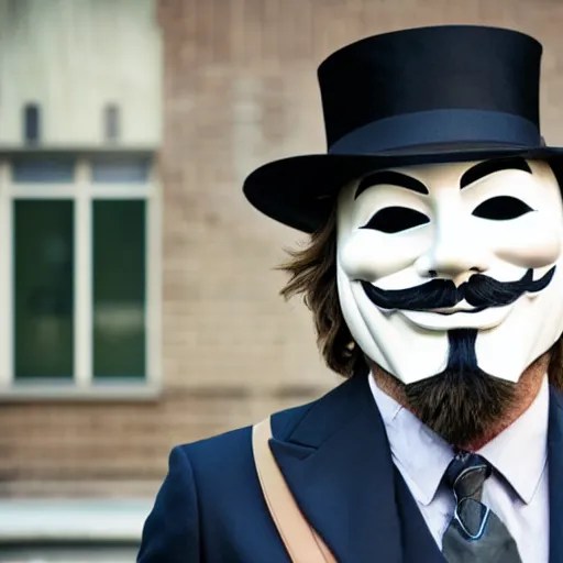 professor anonymous wearing guy fawkes mask giving Stable Diffusion OpenArt