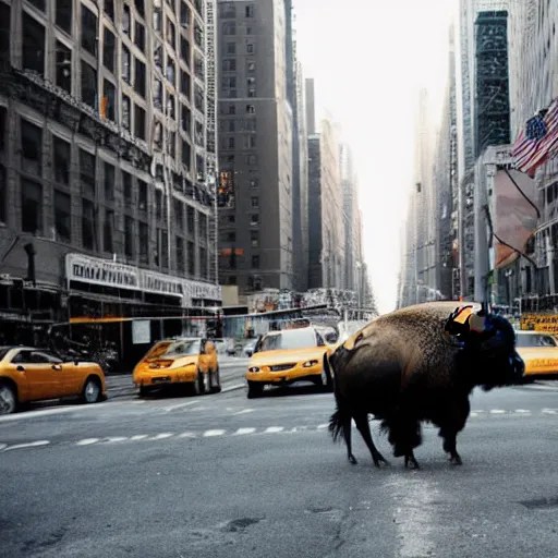 photo of a bison, in a New York street, cars, Stable Diffusion OpenArt
