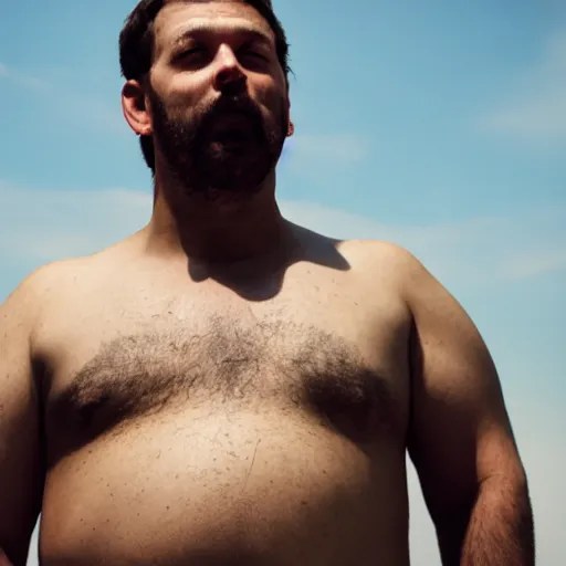 a man with a large lump in the middle of his chest Stable Diffusion