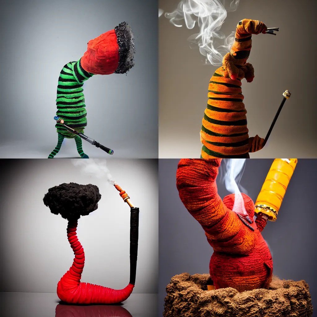 giant caterpillar smoking a hookah, studio photography Stable