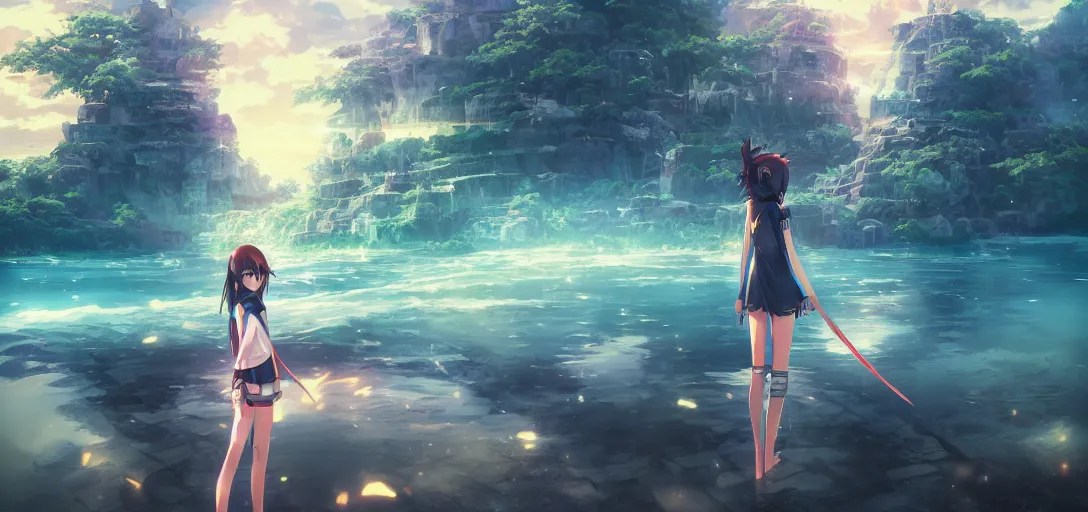 anime water temple, hyper realistic, straight lines 8k Stable