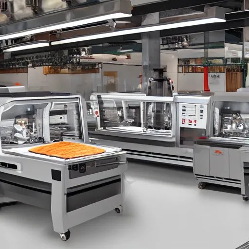 butcher shop with three robotic kuka robot cutting Stable Diffusion