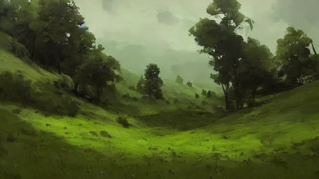 beautiful green rolling hills, by jeremy mann, by greg Stable