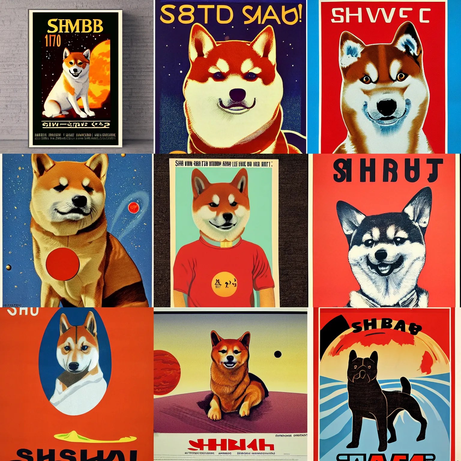 Shiba Inu portrait, mars, 60s poster, 1972 Stable Diffusion
