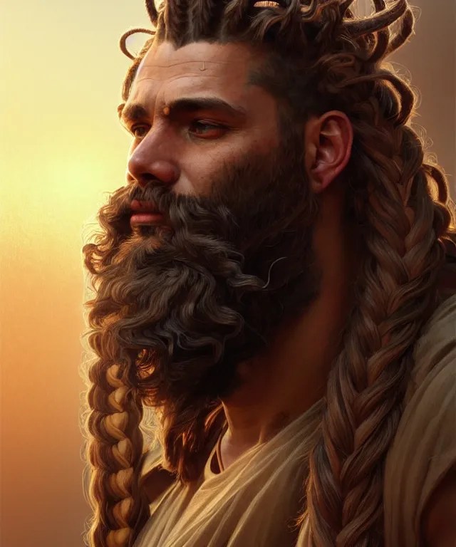 portrait of biblical hairy samson, his hair in seven Stable Diffusion