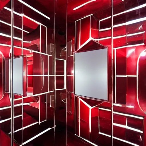 chrome spheres on a red cube, mirror room Stable Diffusion OpenArt