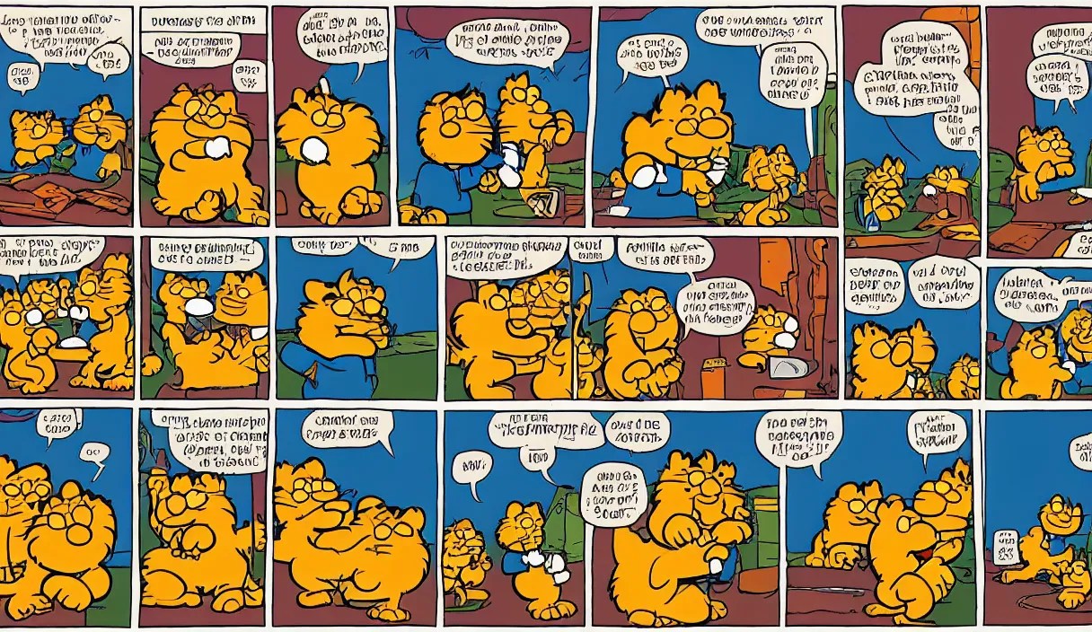 garfield comic strip, 3 panels, illustrated by Jim Stable Diffusion