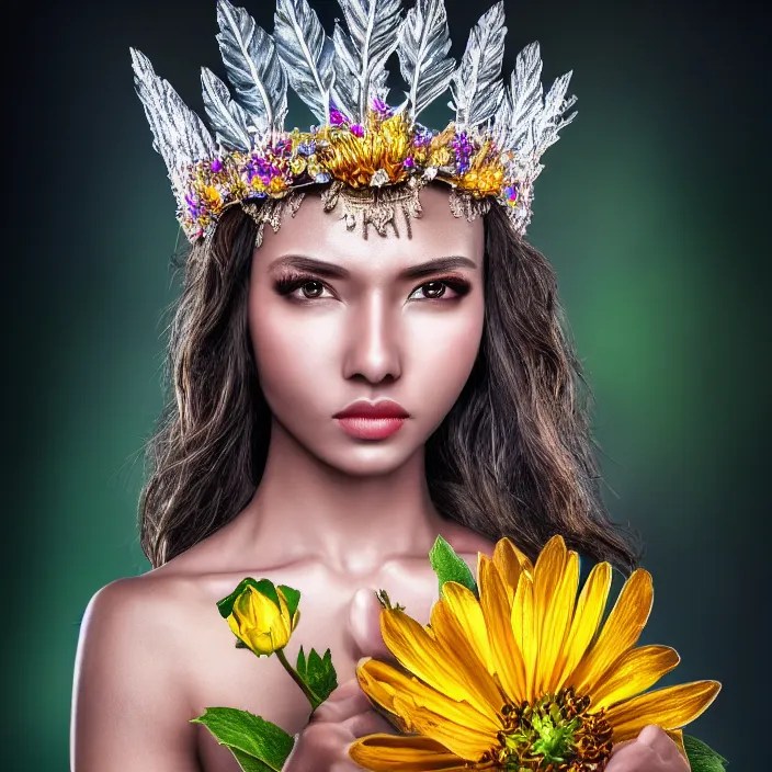photo of a very beautiful!! flower queen warrior with Stable