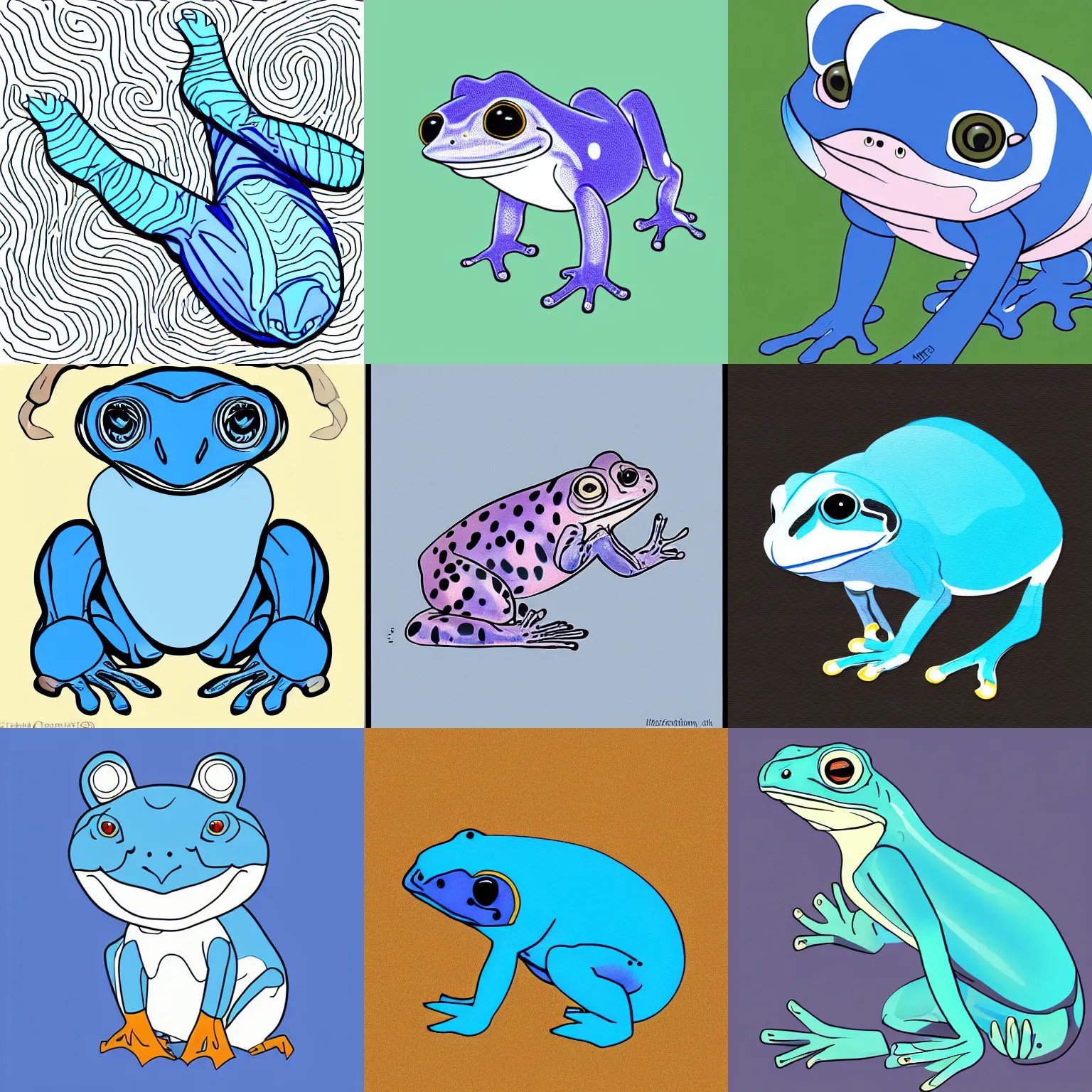Bluecolored Amazon milk frog, digital art, flat Stable Diffusion
