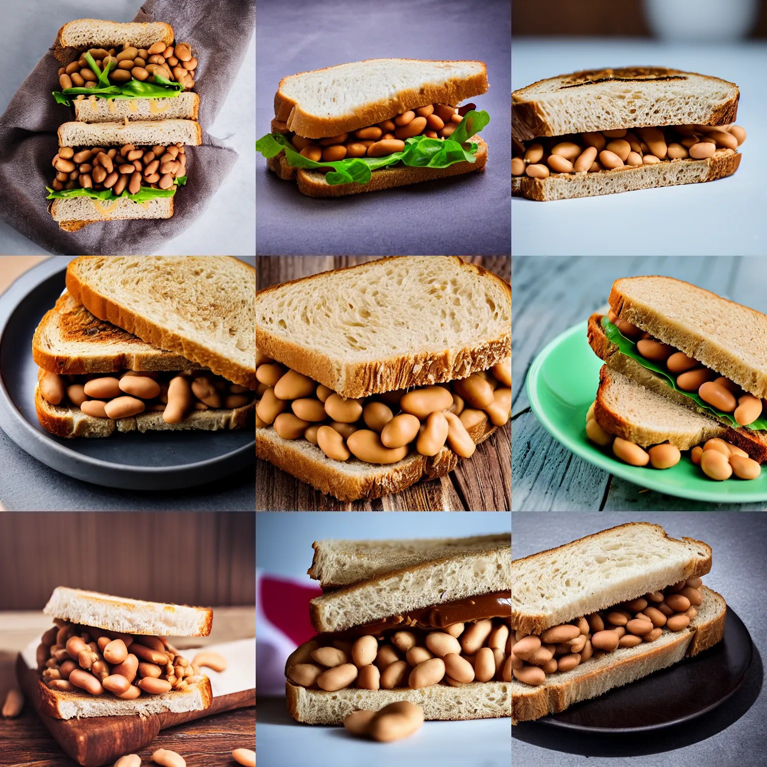 A photograph of a peanut butter and beans sandwich, Stable Diffusion